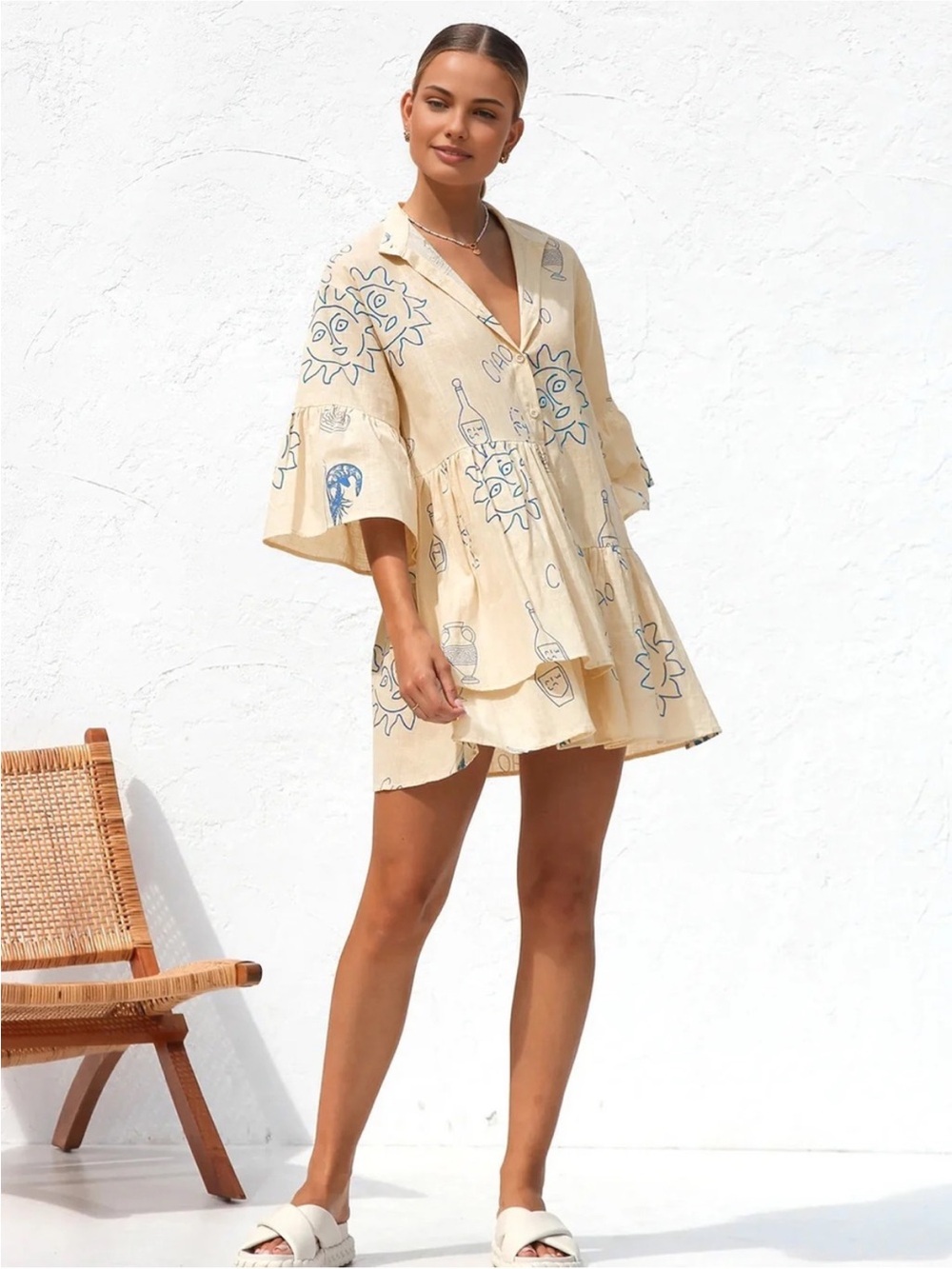 Commense Beige Sun-Print Oversized Dress - Picture 2 of 5